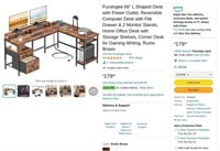 B2200  Furologee L-Shaped Desk 66" with Power Outl