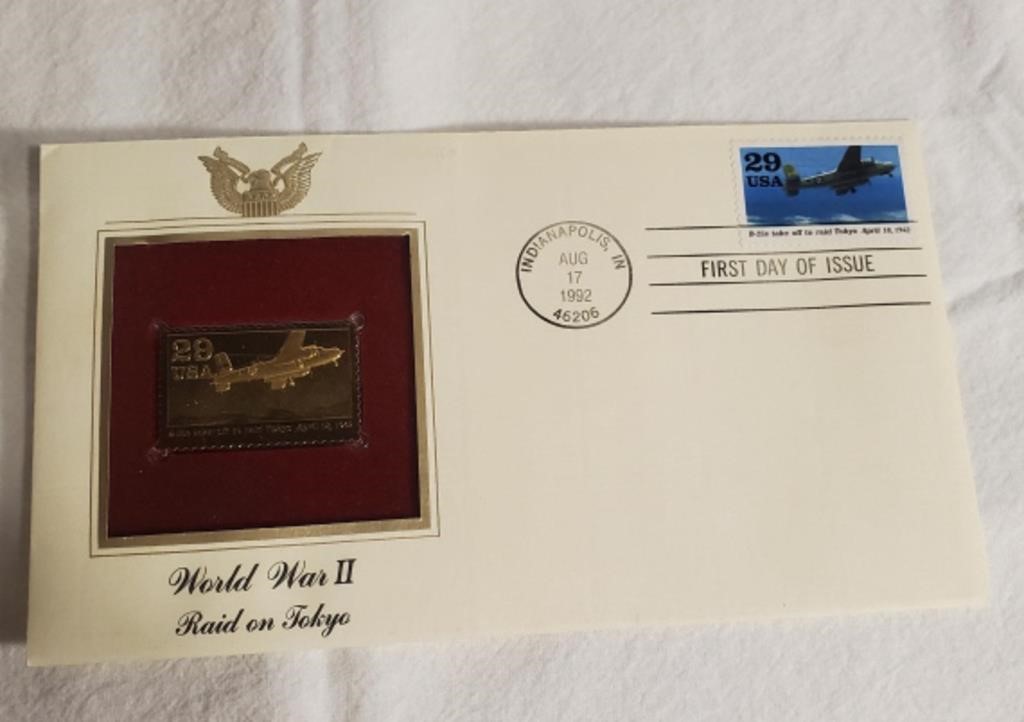 22kt Gold World War ll First Day Proof Stamp 1992