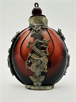 19c Carved snuff battle red glass chinese Ornament