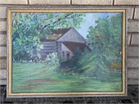 Framed original painting-cabin - artist signed