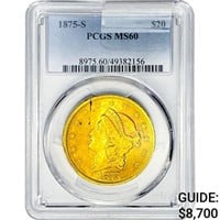 1875-S $20 Gold Double Eagle PCGS MS60