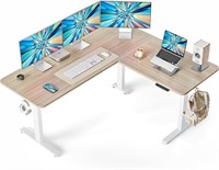FEZIBO L Desk  Adjustable 63  Light Walnut