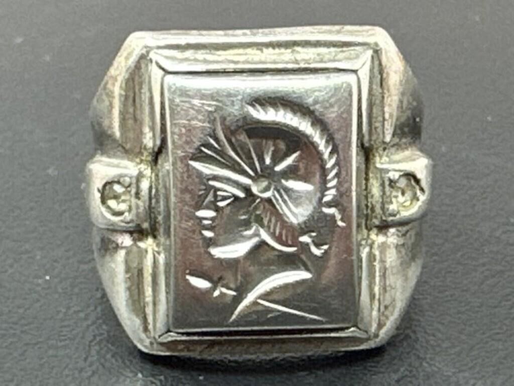Sz.8 Sterling Silver Roman Ring 5.64 Grams