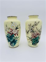 2 Japanese Cloisonne Vase w/ Flowers and Birds 2 s