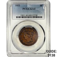 1853 Braided Hair Large Cent PCGS XF40