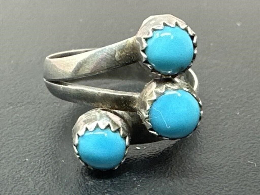Turquoise & Sterling Silver Ring Marked PD