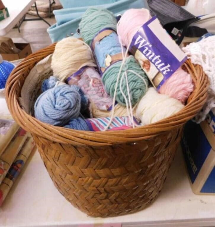 Skeins of yarn in large basket