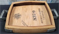 43 - 13X21 METAL AND WOOD SERVING TRAY (N28)