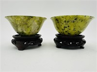 2 Carved Jade Bowls Pair of Carved Jade Bowl