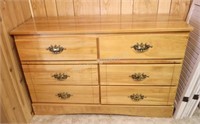 Maple Six Drawer Wood Dresser