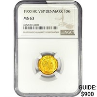 1900 .1296oz. Gold HC VBP Denmark 10 Kroner NGC