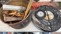 Metal Bucket w/Splitting Wedge & Hammer Heads