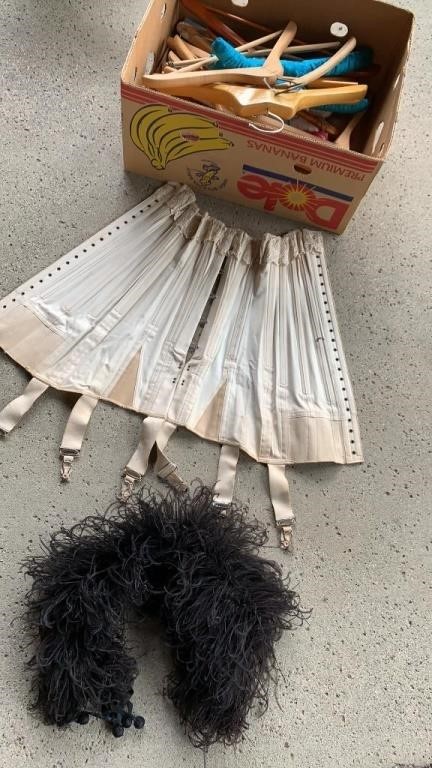 Victorian ostrich feather collar & corset, hangers