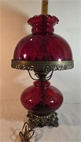 Vintage Hurricane Lamp Ruby Red Satin Glass