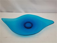 MCM blue art glass shallow bowl