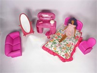 VTG Mattel Barbie Pink Bedroom Set & Doll