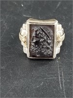 Silver ring with carved cornelian intaglio,