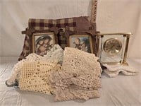 Plaid Curtains, Dollies, Clock & Pictures