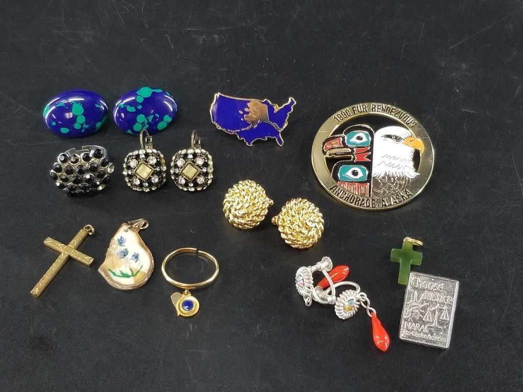 Assorted fashion jewelry and pins