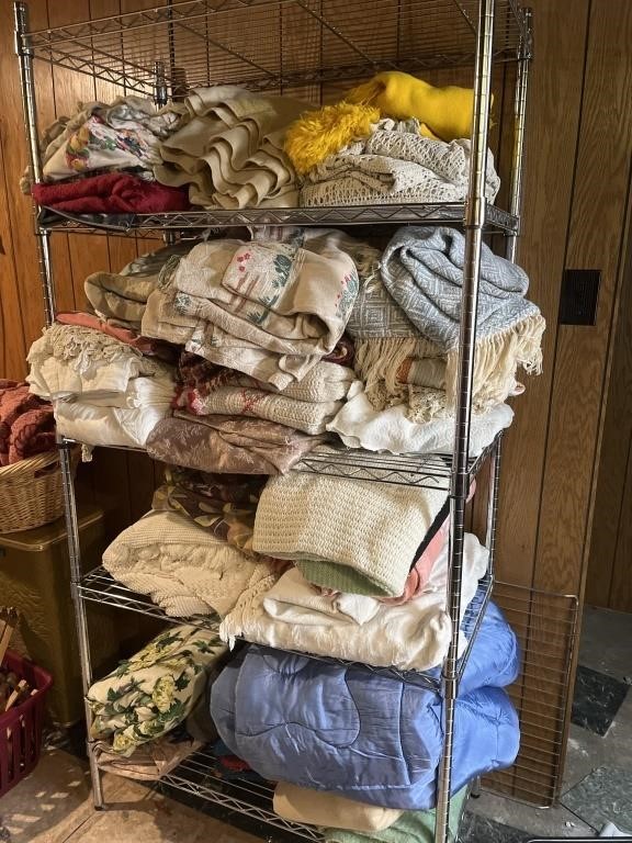Vintage  linens - contents of shelving unit
