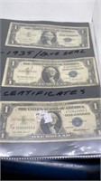 (3) 1935 $1 Blue Seal Silver Certificates