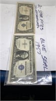 (2) 1957 $1 Star Note Blue Seal Silver