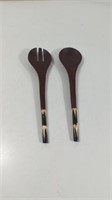 African Wooden Hand Carved Salad Spoon and Fork