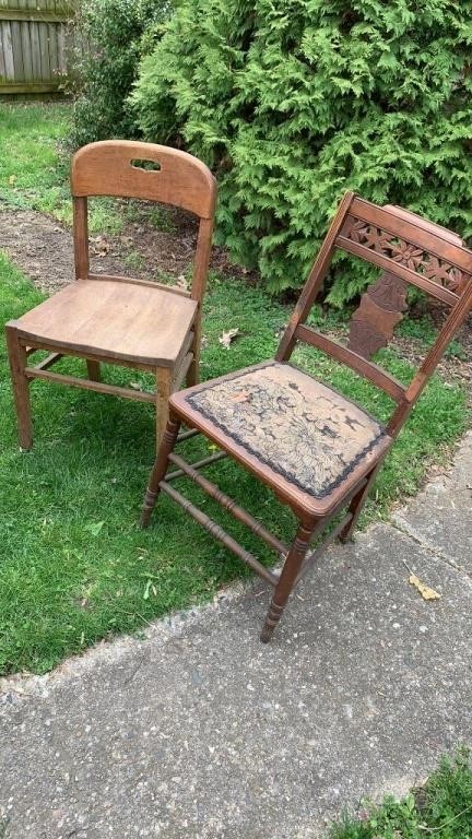 Two vintage wooden chairs