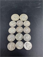 Silver coinage including: 12 silver Washington qua