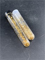 Two vials of gold leaf and gold flakes
