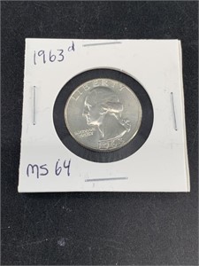 1963 D Silver Washington quarter low mint state or