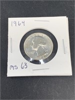 1964 Silver Washington quarter low mint state or h