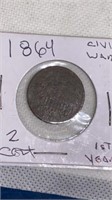 1864 2-cent piece