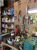Contents of garage wall and workbench
