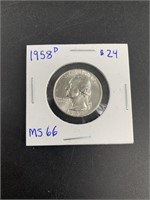 1958 D Silver Washington quarter mid mint state