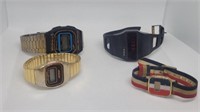 4 vintage led watches exelar, Nelson's, jupiter,