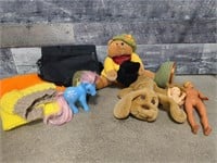 Stuffed bear & dog, my little pony, knit blanket