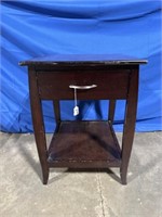 Wood square end table with drawer, dimensions are