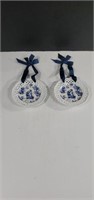 Pair of Blue and White Toile Decorative Wall