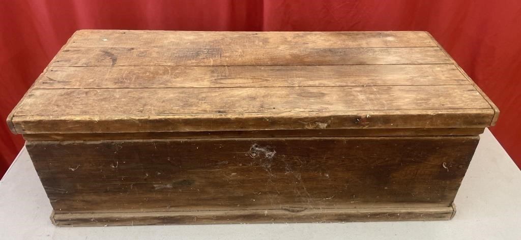 Vintage wooden Toolbox with assorted Tools. Size