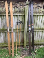 Two pair of wooden snow skis