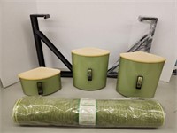 Olive Green Canisters, Gift Basket Wrap, Shelf