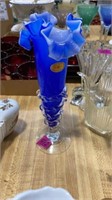 Plum Blossom ruffled top glass art vase