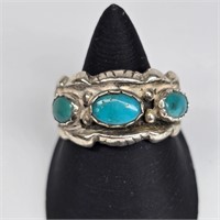 3 Stone Navajo Sterling Silver Turquoise Ring