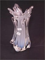 Contemporary 11 1/2" blue and clear art glass