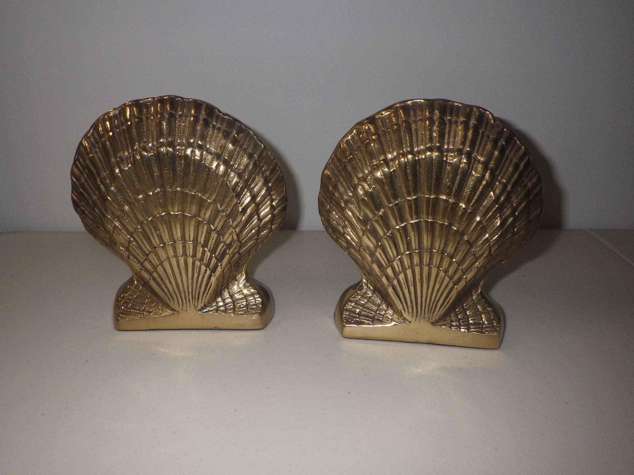 Vintage Nautical Solid Brass Seashell Bookends