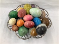 (27) Marble Eggs/Fruit w/ Metal Basket