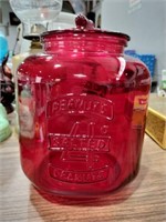 Red glass peanut jar with lid