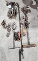 Joblot chain hooks, vintage hand drill, much more