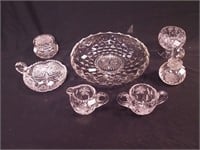Eight vintage crystal items including 6" cut